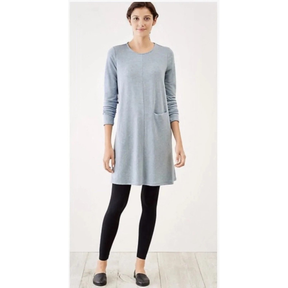 J. Jill Pure Jill Luxe Tencel Tunic Shirt Dress MP Blue Front Pocket Pullover